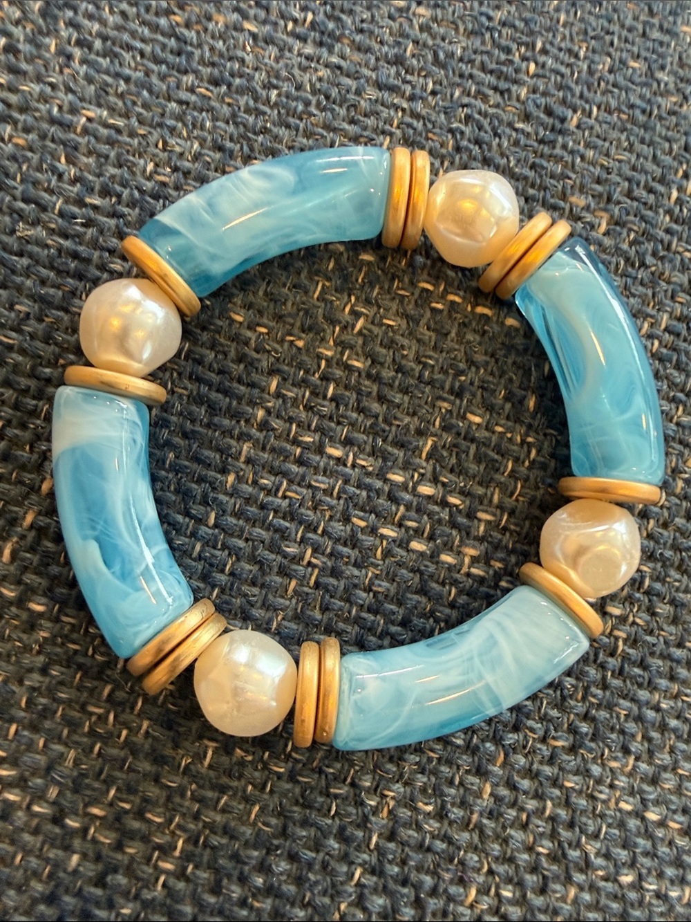 Plunder Blue Marble Tube & Pearl Stretch Bracelet